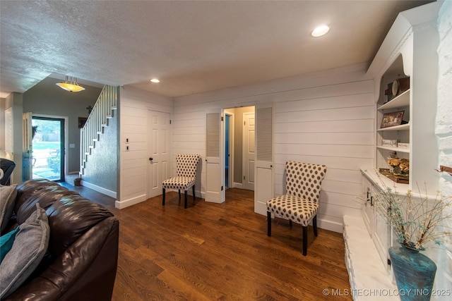 809 W Imperial St, Broken Arrow, OK 74011 - sitting room featuring stairway, dark wood-type flooring, recessed lighting, and a textured ceiling