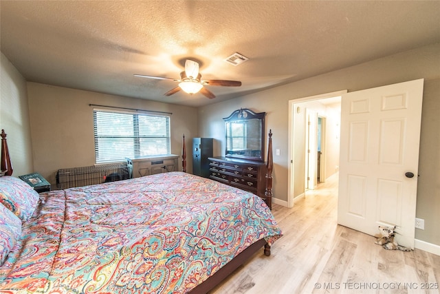 809 W Imperial St, Broken Arrow, OK 74011 - bedroom with light wood finished floors, a textured ceiling, and ceiling fan