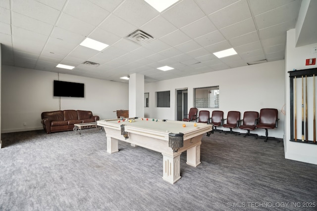 450 W 7th St # 908, Tulsa, OK 74119 - game room with carpet, a drop ceiling, and pool table