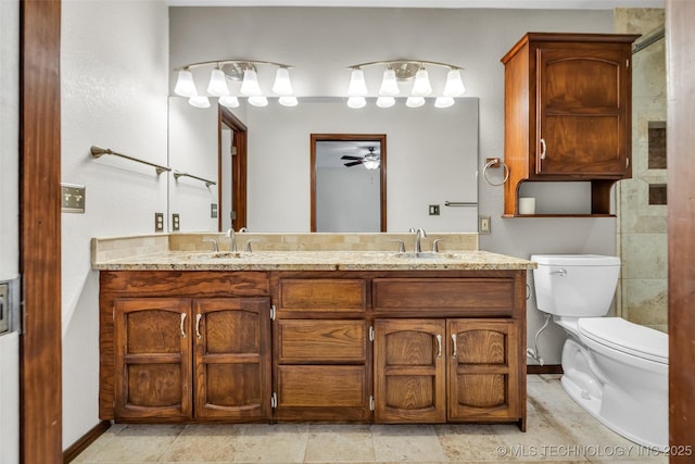2847 W 115th Pl S, Jenks, OK 74037 - bathroom with double vanity and a ceiling fan