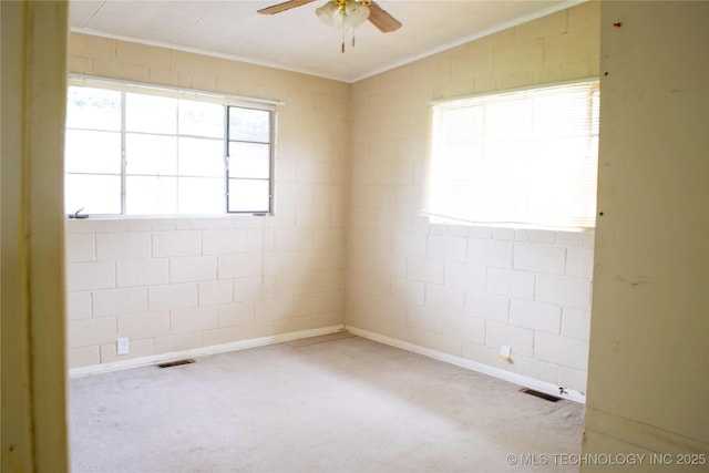 3812 E 28th St, Tulsa, OK 74114 - unfurnished room with ornamental molding, a ceiling fan, carpet, and lofted ceiling