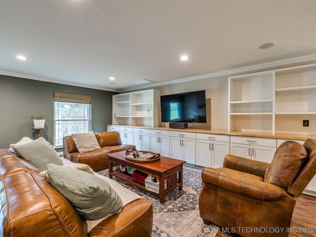 7001 S Redbud Ave, Broken Arrow, OK 74011 - living area featuring ornamental molding and recessed lighting
