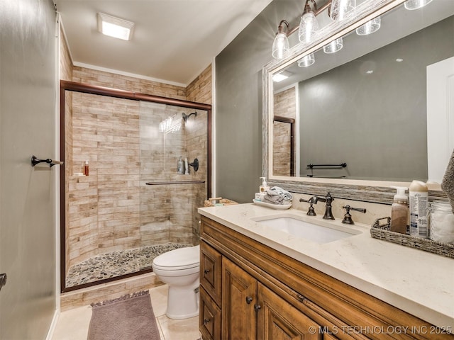 7001 S Redbud Ave, Broken Arrow, OK 74011 - bathroom featuring vanity, a shower stall, and tile patterned flooring