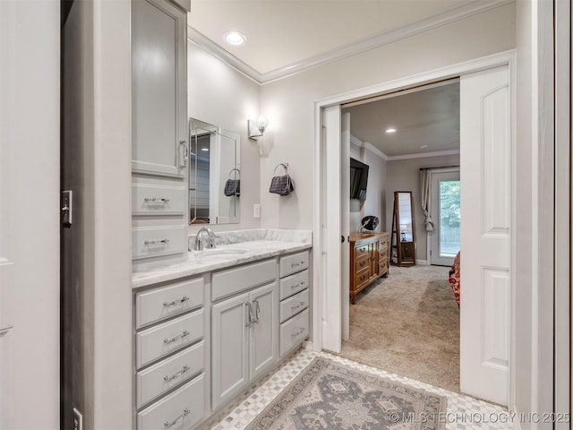 7001 S Redbud Ave, Broken Arrow, OK 74011 - bathroom with crown molding, vanity, and recessed lighting
