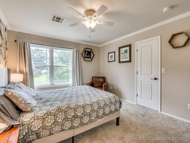 7001 S Redbud Ave, Broken Arrow, OK 74011 - bedroom with carpet flooring, ornamental molding, and a ceiling fan