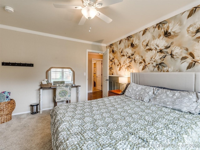 7001 S Redbud Ave, Broken Arrow, OK 74011 - carpeted bedroom with crown molding and a ceiling fan