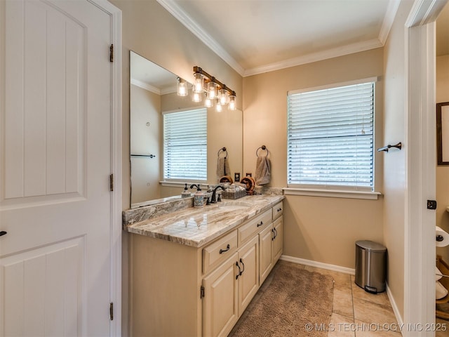 7001 S Redbud Ave, Broken Arrow, OK 74011 - bathroom featuring vanity and crown molding