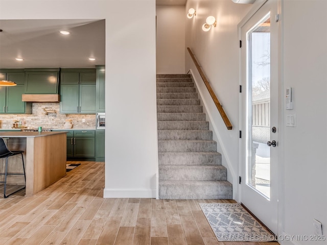 409340 E 1190th Rd, Eufaula, OK 74432 - staircase featuring wood finished floors and recessed lighting