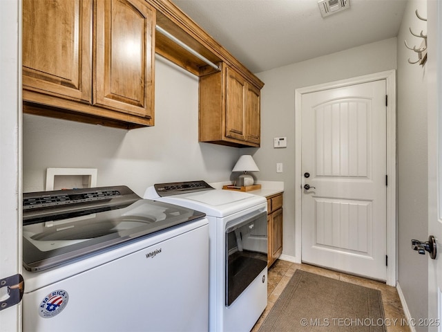 2603 S 16th Pl, Broken Arrow, OK 74012 - washroom featuring independent washer and dryer, cabinet space, and light tile patterned floors