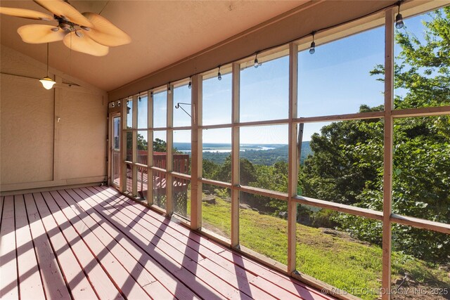 17304 E 176th St S, Bixby, OK 74008 - unfurnished sunroom featuring lofted ceiling and ceiling fan
