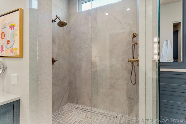 2524 E 66th Pl, Tulsa, OK 74136 - bathroom featuring a marble finish shower and vanity