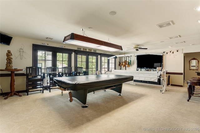 2524 E 66th Pl, Tulsa, OK 74136 - playroom with light carpet, billiards table, healthy amount of natural light, and ceiling fan