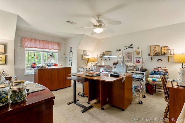 2524 E 66th Pl, Tulsa, OK 74136 - office area featuring light colored carpet and a ceiling fan