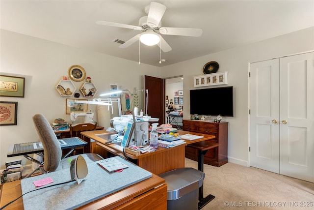 2524 E 66th Pl, Tulsa, OK 74136 - office area featuring light colored carpet and a ceiling fan