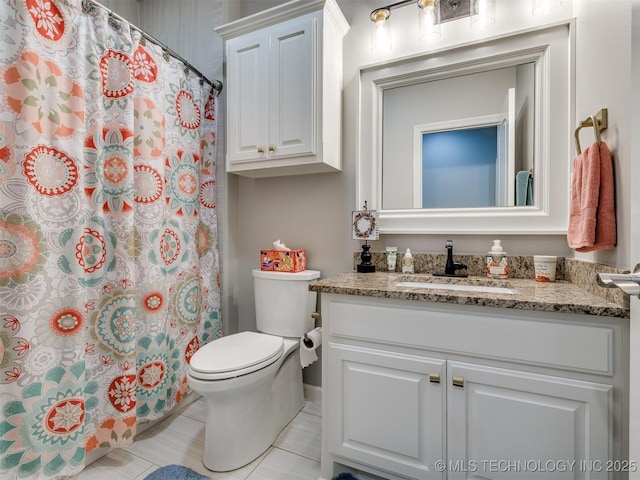 5509 E 121st Pl S, Tulsa, OK 74008 - full bathroom featuring vanity, a shower with shower curtain, and tile patterned floors