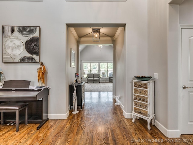 5509 E 121st Pl S, Tulsa, OK 74008 - corridor with ornamental molding and wood finished floors
