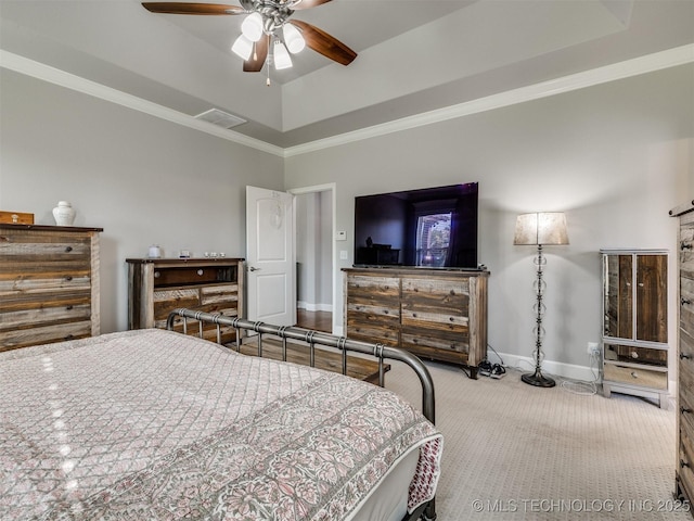 5509 E 121st Pl S, Tulsa, OK 74008 - carpeted bedroom featuring crown molding and a ceiling fan