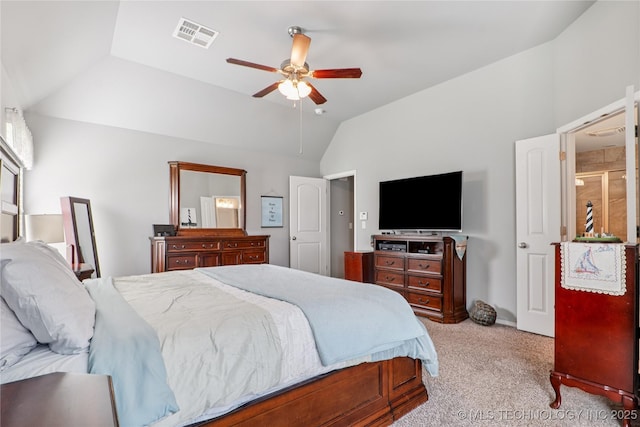 6904 S Chestnut Ave, Broken Arrow, OK 74011 - bedroom with vaulted ceiling, light carpet, and a ceiling fan