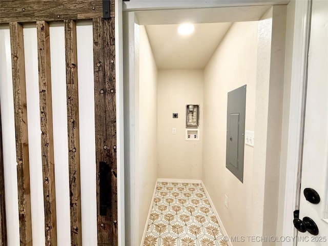 206 S 2nd St, Eufaula, OK 74432 - hall featuring electric panel and baseboards