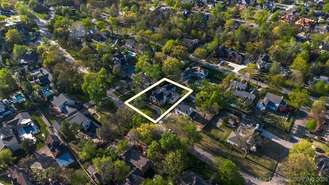 2151 E 27th St, Tulsa, OK 74114 - aerial view of property's location with property boundaries highlighted and nearby suburban area