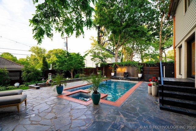 2151 E 27th St, Tulsa, OK 74114 - view of swimming pool with a fenced backyard, a patio, and a pool with connected hot tub