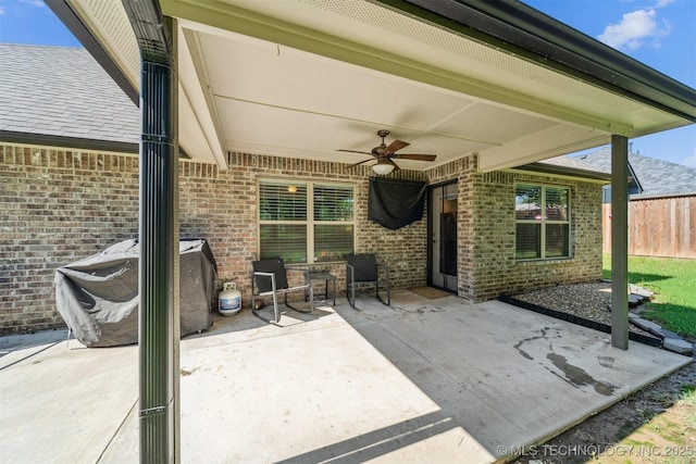 8035 Tims Ln, Claremore, OK 74019 - view of patio / terrace featuring a ceiling fan and a grill