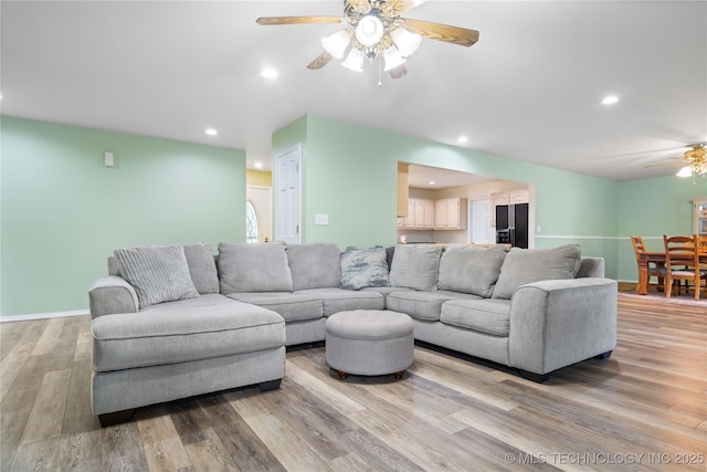 70155 S 336th Ct, Wagoner, OK 74467 - living area with ceiling fan, light wood finished floors, and recessed lighting