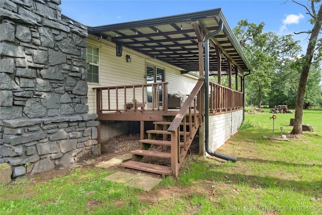 70155 S 336th Ct, Wagoner, OK 74467 - wooden terrace with a lawn and stairs