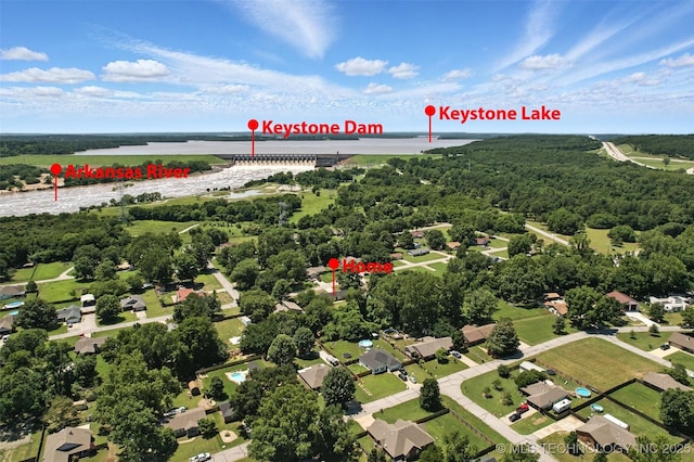 1121 S 221st W Ave, Sand Springs, OK 74063 - aerial view of residential area with a large body of water