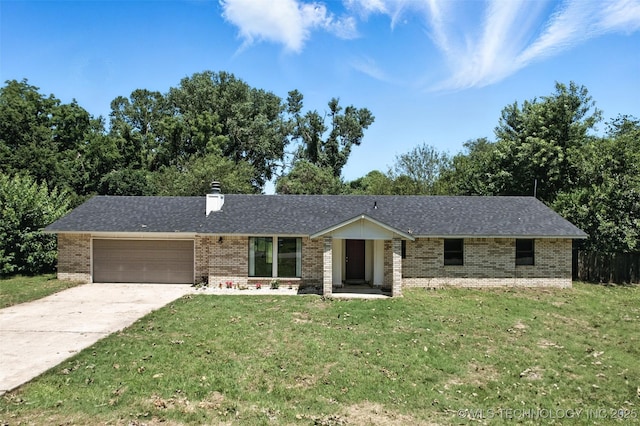 1121 S 221st W Ave, Sand Springs, OK 74063 - ranch-style home with brick siding, an attached garage, concrete driveway, and a front lawn