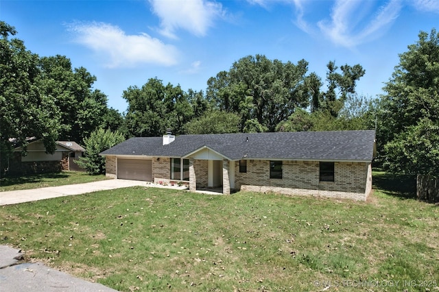 1121 S 221st W Ave, Sand Springs, OK 74063 - single story home featuring brick siding, a front yard, an attached garage, driveway, and a chimney