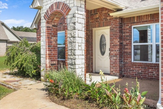 23609 E 135th St, Coweta, OK 74429 - property entrance with brick siding and roof with shingles