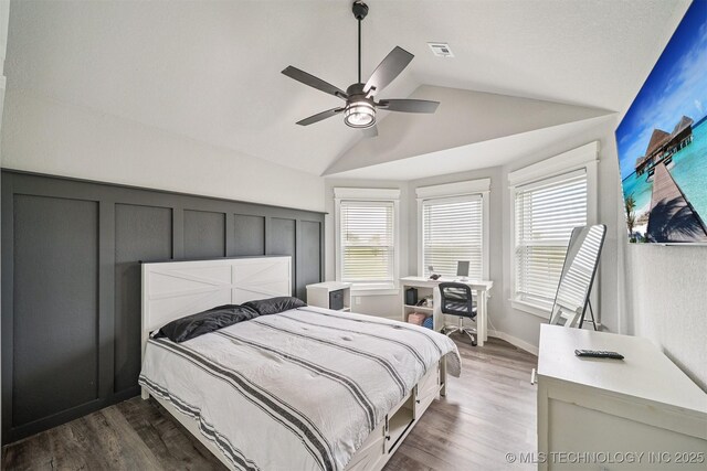 12929 N Sheridan Rd, Collinsville, OK 74021 - bedroom featuring lofted ceiling, dark wood finished floors, ceiling fan, and an office area