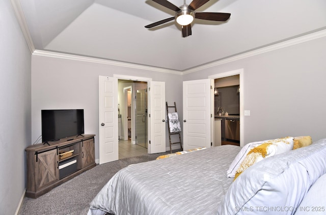 10423 S 233rd E Pl, Broken Arrow, OK 74014 - bedroom featuring ornamental molding, ceiling fan, and carpet