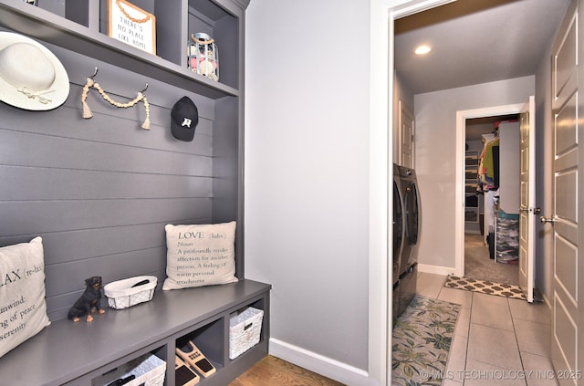10423 S 233rd E Pl, Broken Arrow, OK 74014 - mudroom featuring light tile patterned floors and washer / dryer