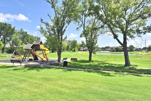 10423 S 233rd E Pl, Broken Arrow, OK 74014 - view of home's community with a playground, a lawn, and a water view
