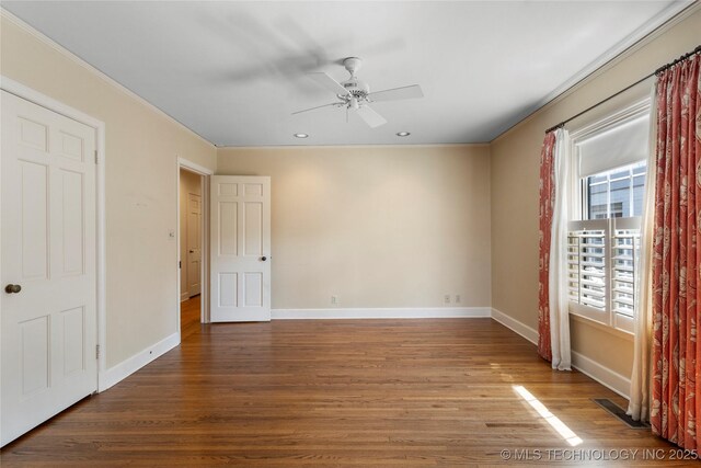321 E 29th Pl, Tulsa, OK 74114 - unfurnished bedroom with ornamental molding, wood finished floors, ceiling fan, and recessed lighting