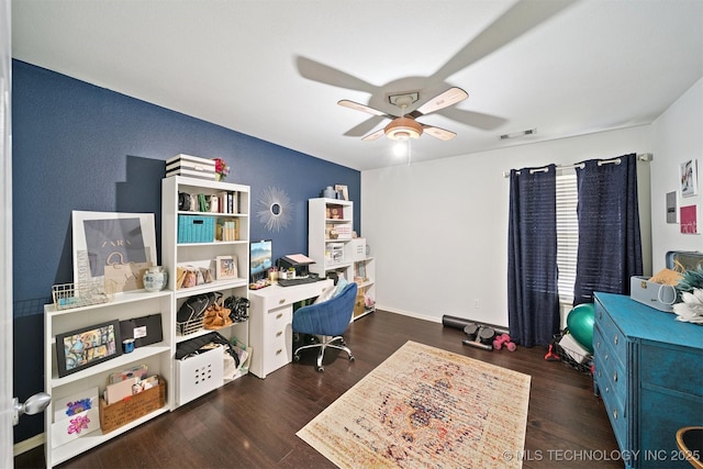 304 S 63rd St, Broken Arrow, OK 74014 - office area featuring a ceiling fan and wood finished floors