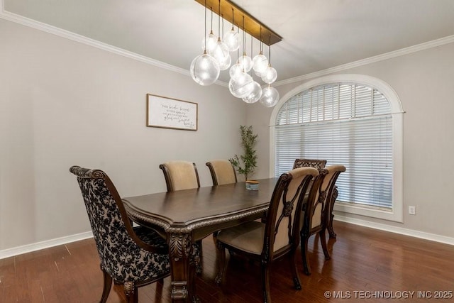 8766 Haskell Dr, Broken Arrow, OK 74014 - dining area with crown molding, wood finished floors, a chandelier, and healthy amount of natural light