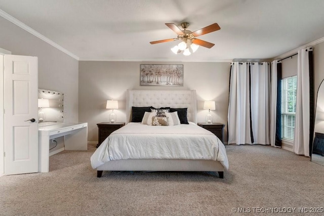 8766 Haskell Dr, Broken Arrow, OK 74014 - bedroom featuring carpet, ornamental molding, and ceiling fan
