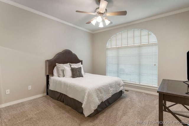 8766 Haskell Dr, Broken Arrow, OK 74014 - bedroom featuring carpet floors, ornamental molding, and a ceiling fan