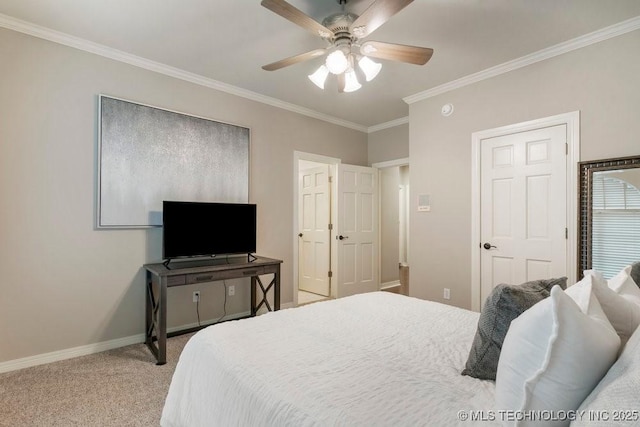 8766 Haskell Dr, Broken Arrow, OK 74014 - carpeted bedroom featuring ornamental molding and a ceiling fan