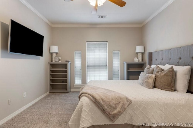 8766 Haskell Dr, Broken Arrow, OK 74014 - carpeted bedroom featuring ornamental molding and a ceiling fan
