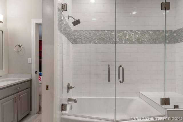 8766 Haskell Dr, Broken Arrow, OK 74014 - bathroom featuring vanity and enclosed tub / shower combo