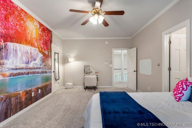 8766 Haskell Dr, Broken Arrow, OK 74014 - bedroom with carpet floors, ornamental molding, and ceiling fan