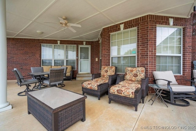8766 Haskell Dr, Broken Arrow, OK 74014 - view of patio / terrace with a ceiling fan and an outdoor living space