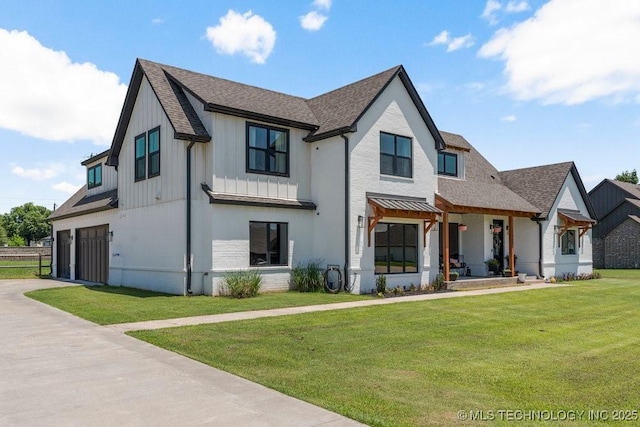 21933 E 101st Pl S, Broken Arrow, OK 74014 - modern inspired farmhouse with a shingled roof, a front yard, and board and batten siding