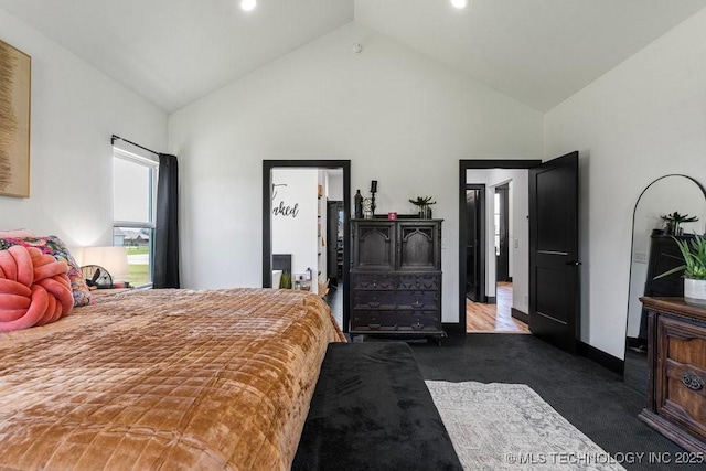 21933 E 101st Pl S, Broken Arrow, OK 74014 - bedroom with high vaulted ceiling, carpet, and recessed lighting