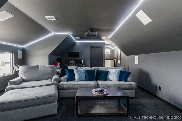 21933 E 101st Pl S, Broken Arrow, OK 74014 - carpeted home theater with vaulted ceiling and baseboards