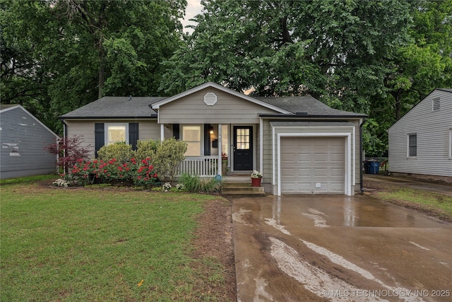 1628 E 45th Pl, Tulsa, OK 74105 - single story home featuring a porch, a garage, driveway, a front yard, and a shingled roof